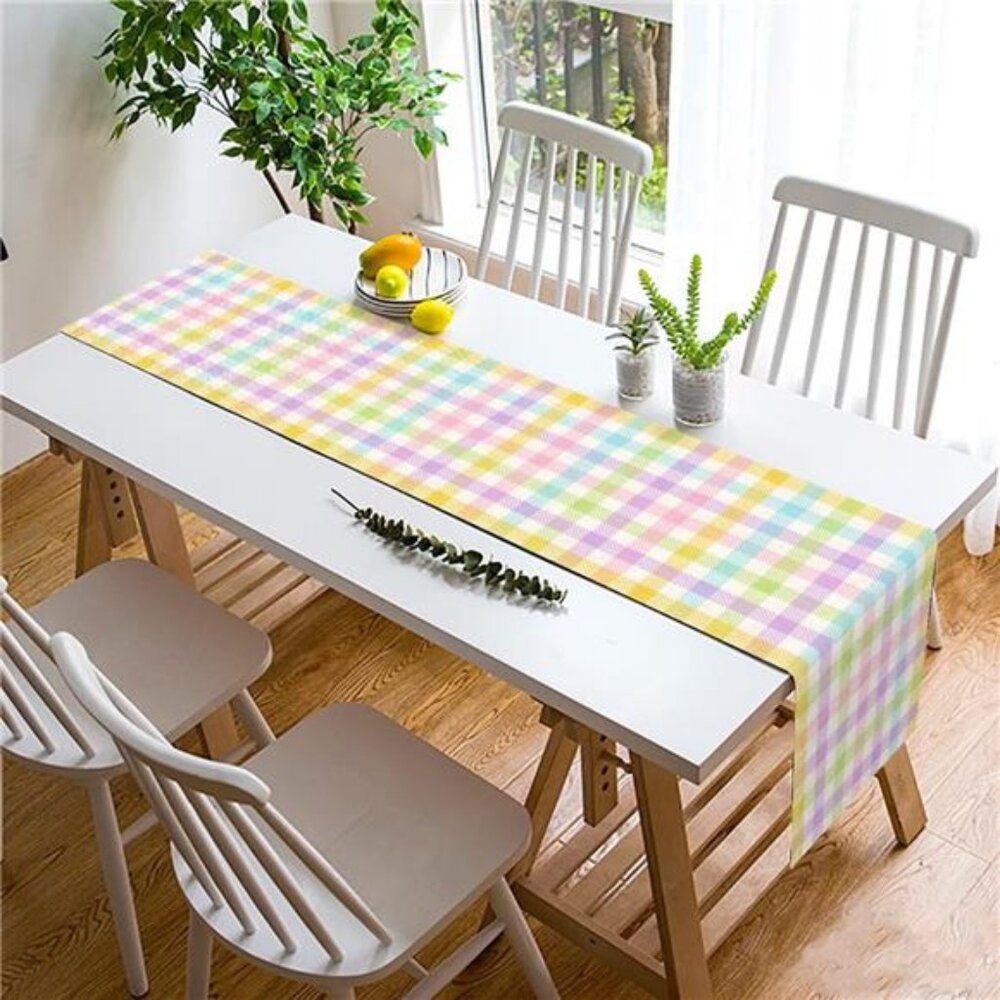 Linen Spring Easter Buffalo Check Plaid Table Runner Rustic Farmhouse